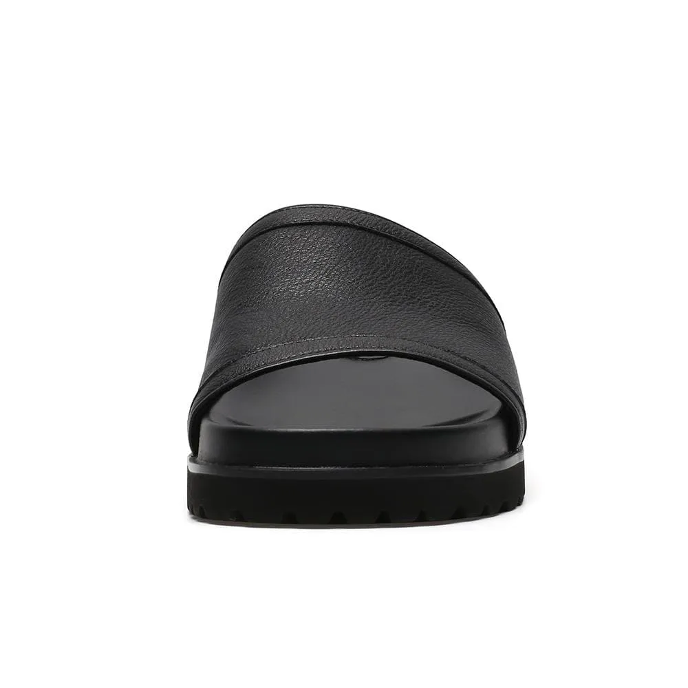 6 CM / 2.36 Inches CMR CHAMARIPA Height Increasing Men's Slippers Black Leather High Heel Slide Sandal Fashion Casual Elevator Sandals