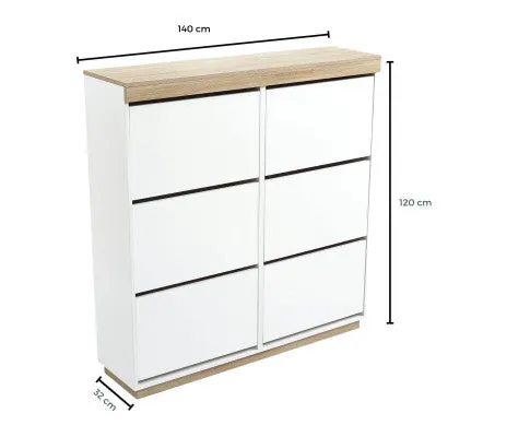 Aiden Coastal White Oak Large Shoe Cabinet Storage Shelf