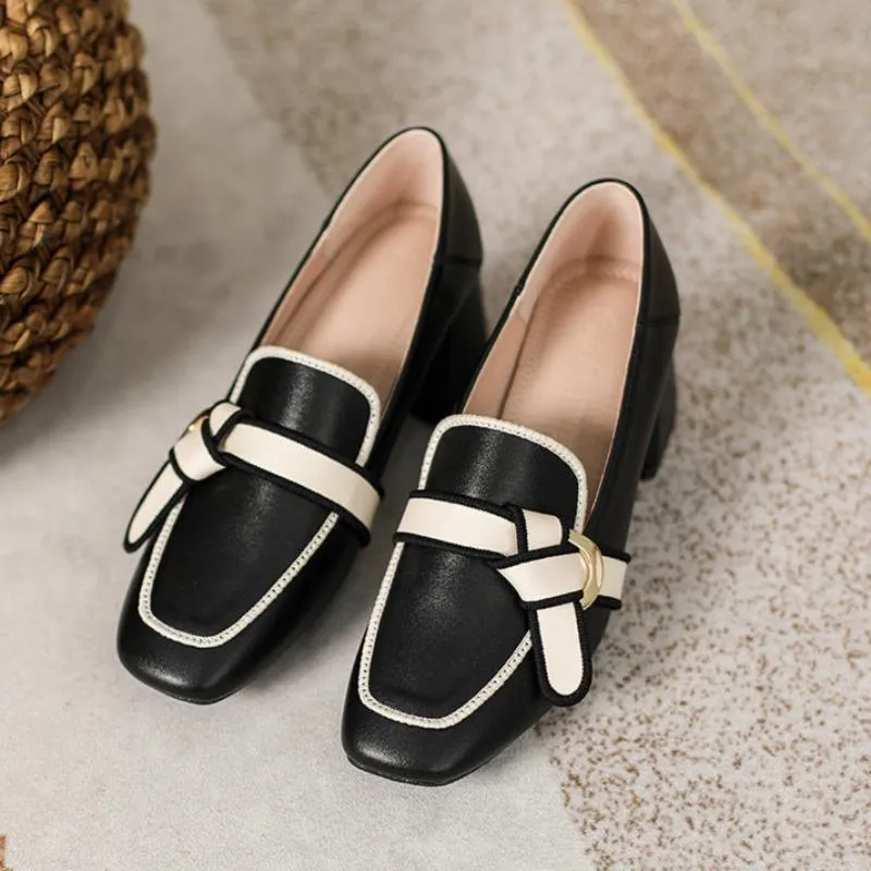 Aiertu Summer Women Chunky Pumps Thick High Heel Slip-On Waterproof Loafers Shoes Casual Vintage Square Toe Ladies Suit Shoes