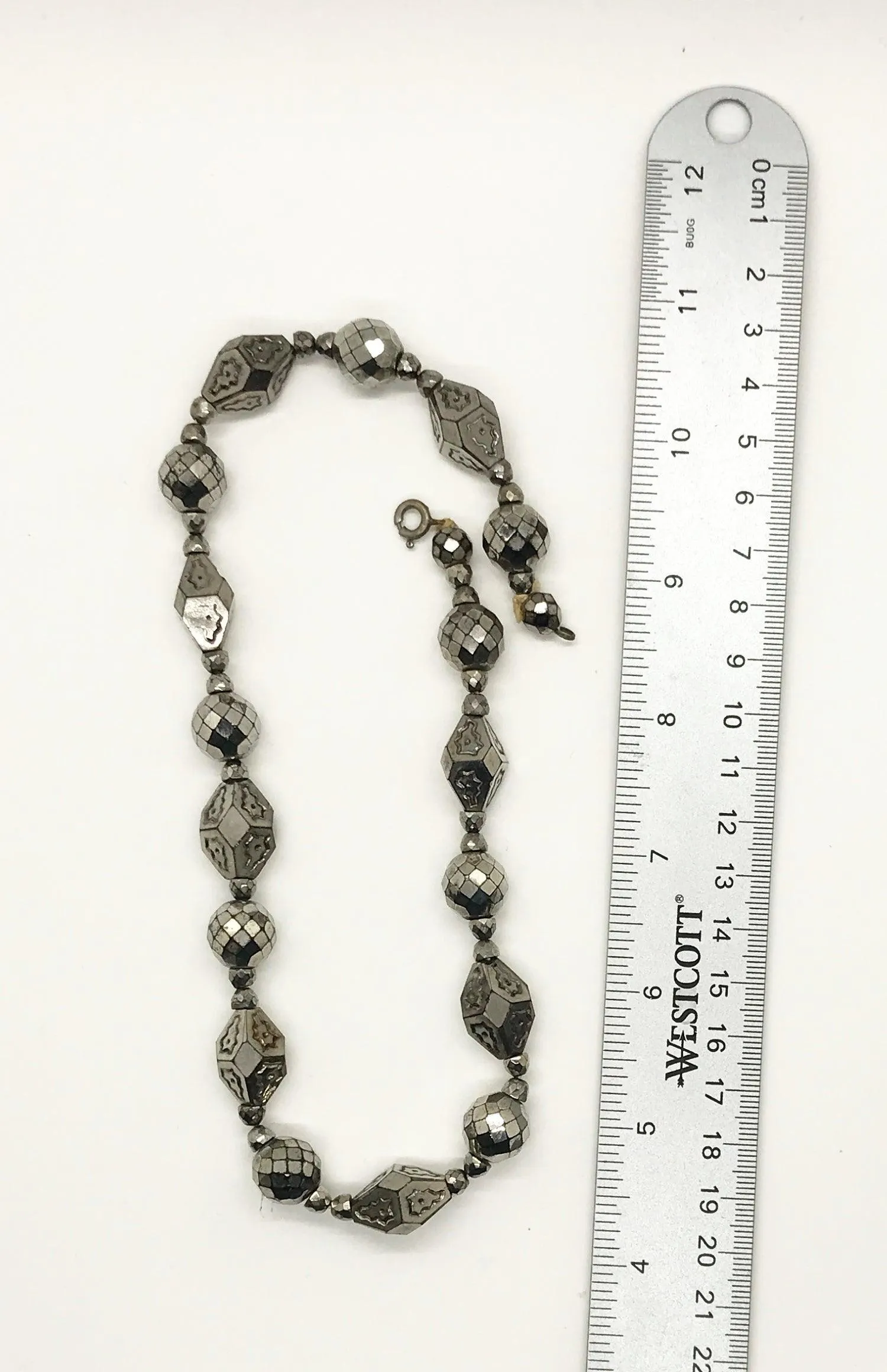 Antique Art Deco Silvered French Jet Bead Necklace