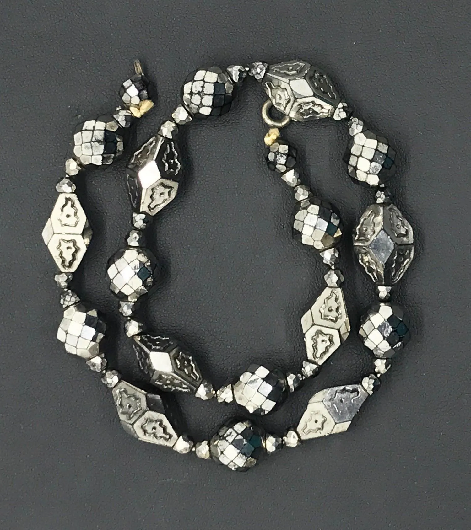 Antique Art Deco Silvered French Jet Bead Necklace