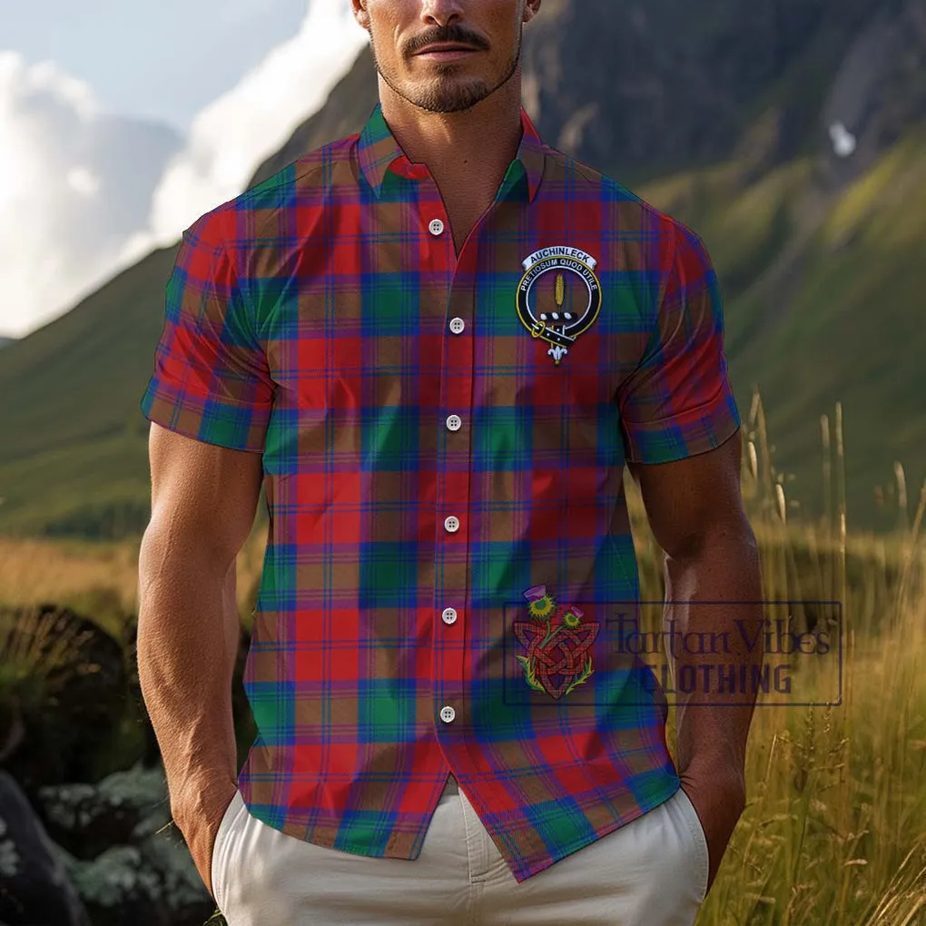 Auchinleck (Affleck) Tartan Cotton Hawaiian Shirt with Family Crest