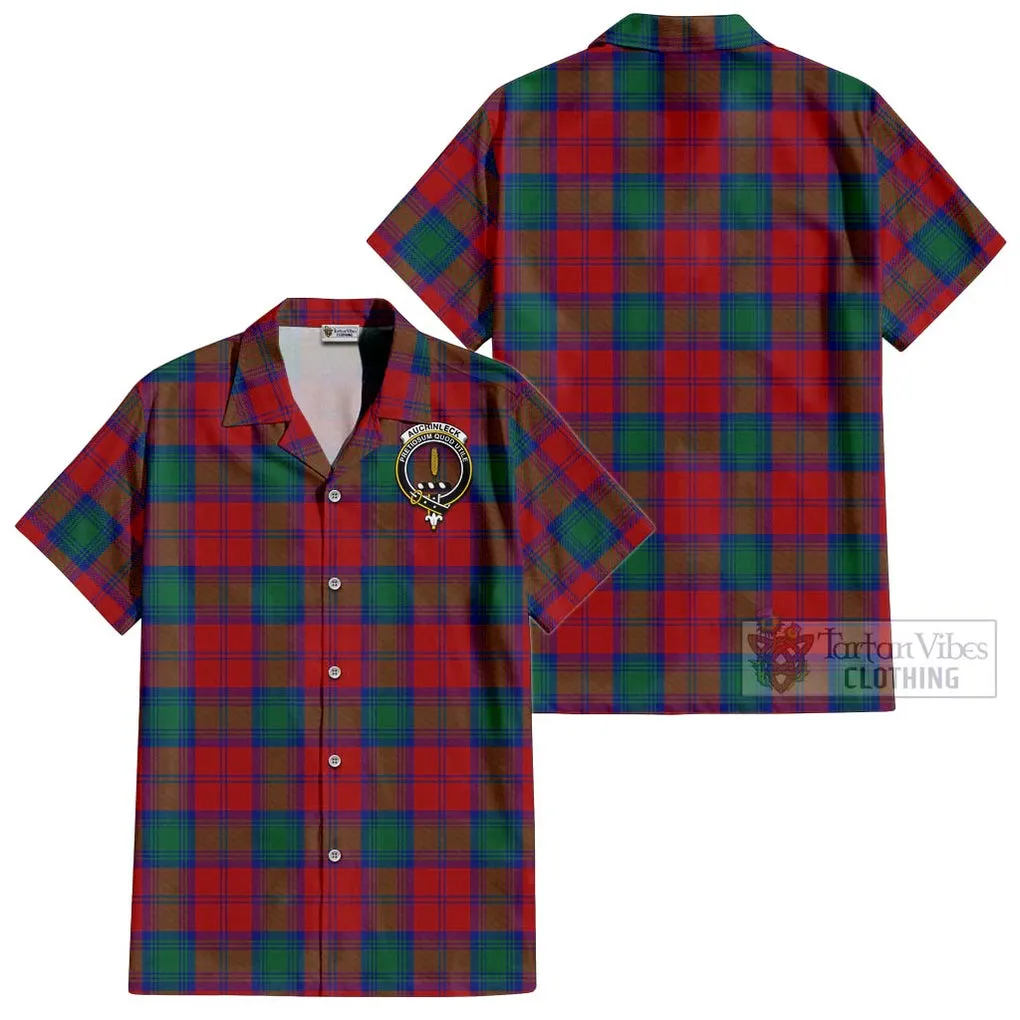 Auchinleck (Affleck) Tartan Cotton Hawaiian Shirt with Family Crest