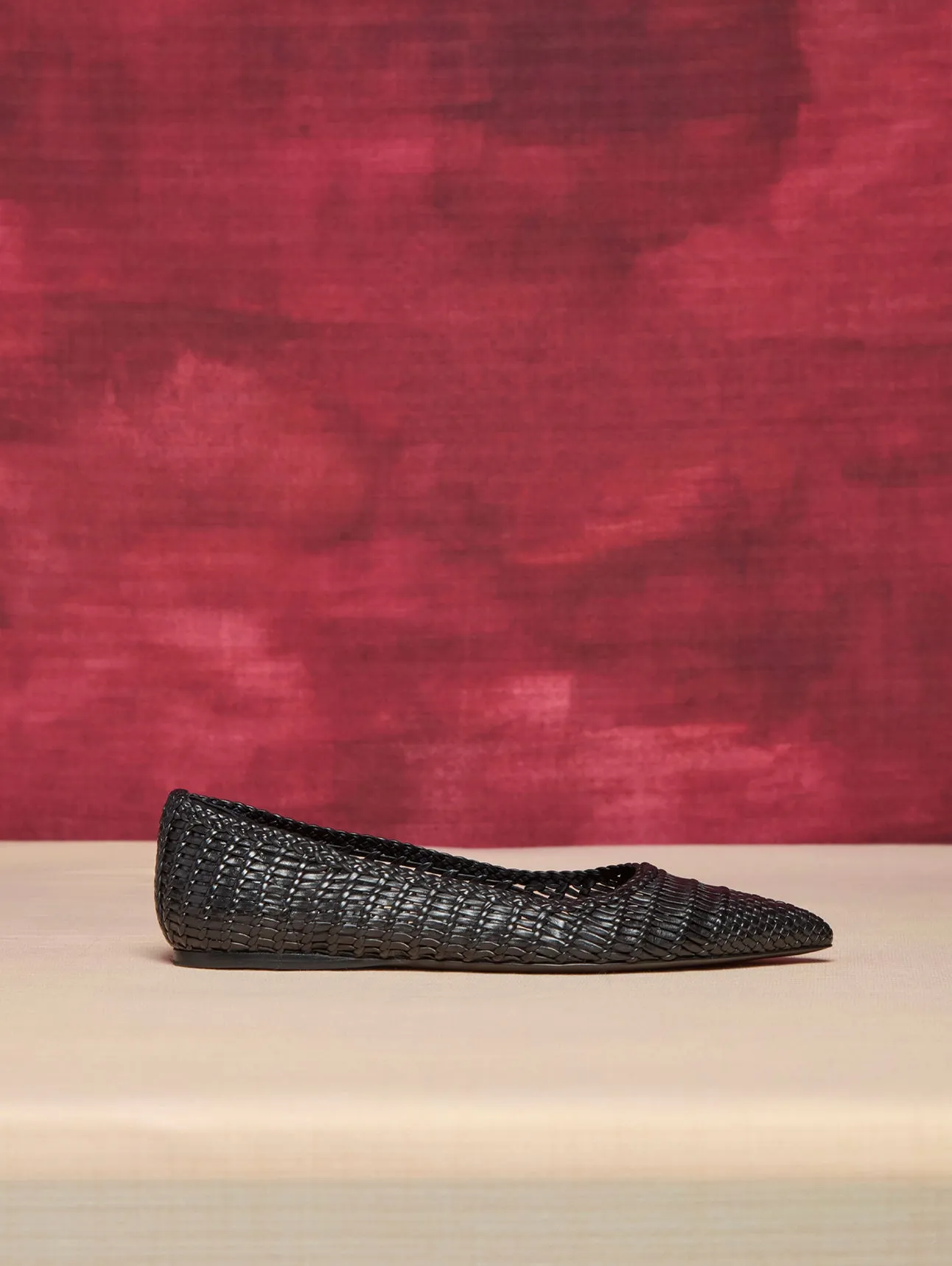 Aurora Braided Flat Shoe in Black Leather