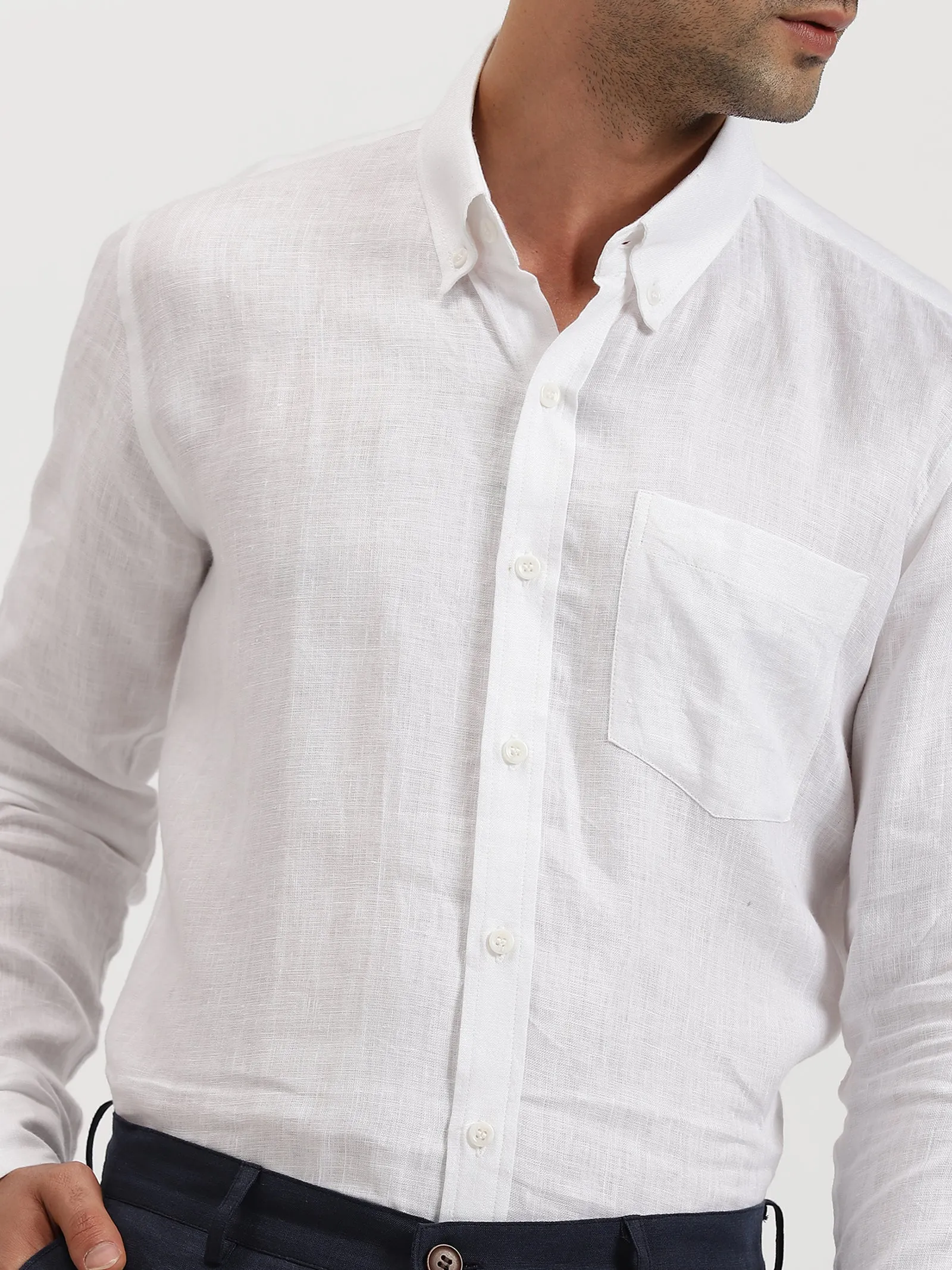 Austin - Pure Linen Button Down Full Sleeve Shirt - White