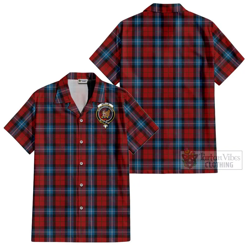 Baillie of Polkemmet Red Tartan Cotton Hawaiian Shirt with Family Crest