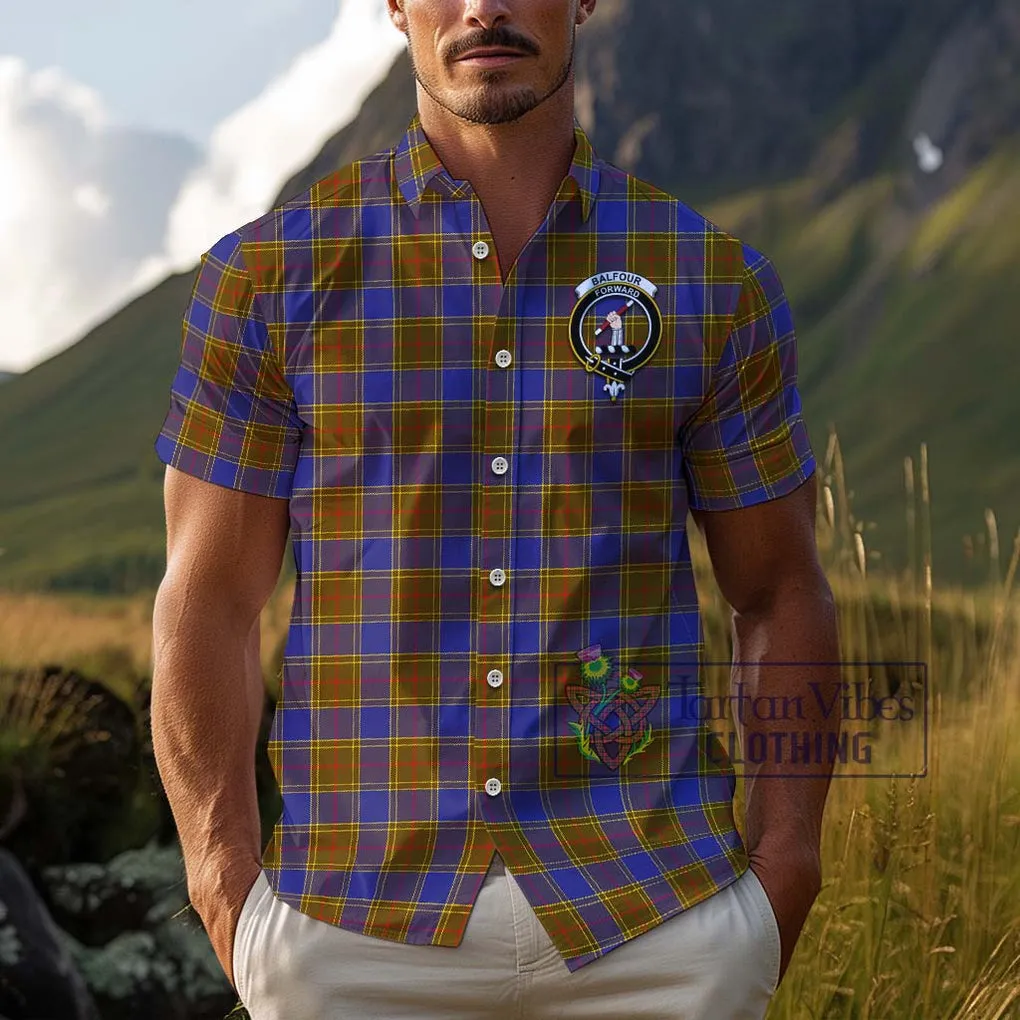 Balfour Tartan Cotton Hawaiian Shirt with Family Crest