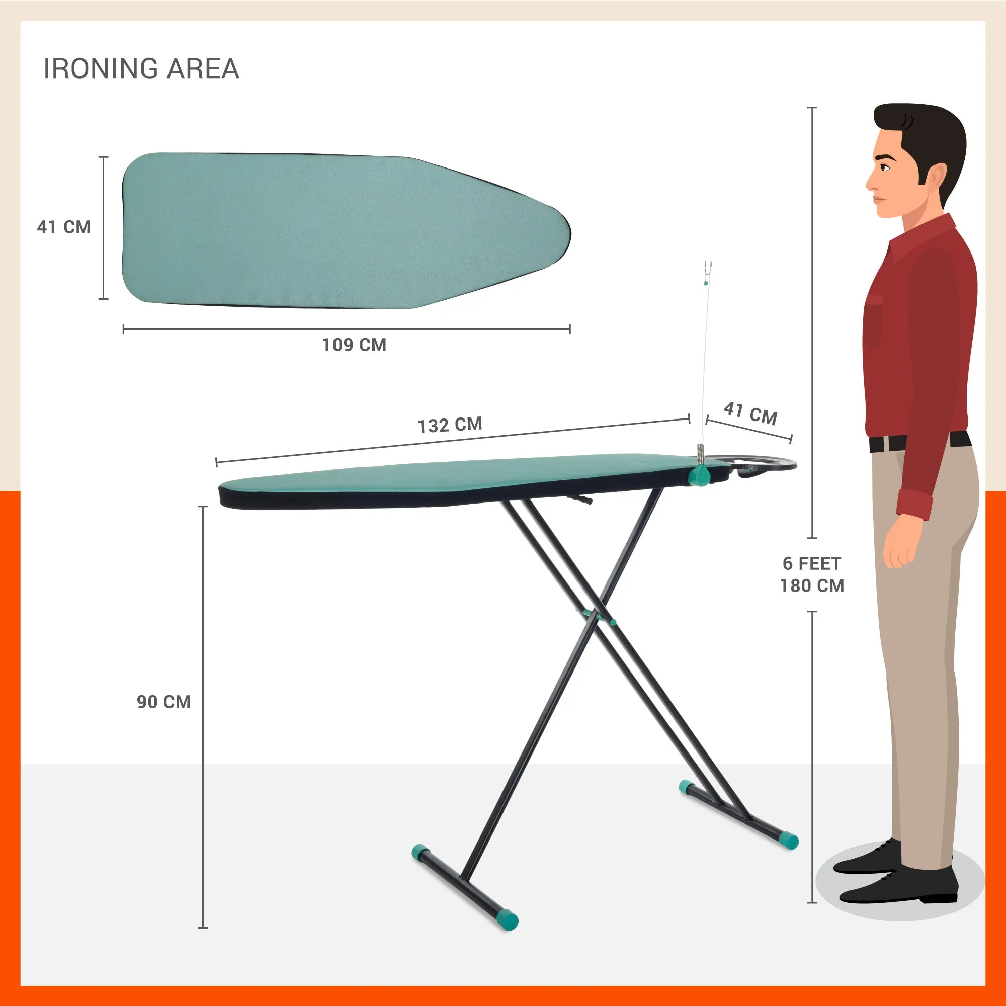 Bathla X-Pres Ace Prime - Foldable Ironing Board For Home (Teal & Black)