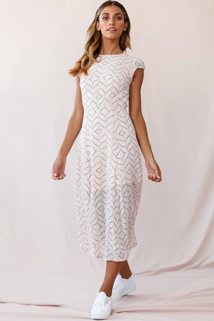 Becky Cap Sleeve Crew Neck Midi Dress Dot Print Blush