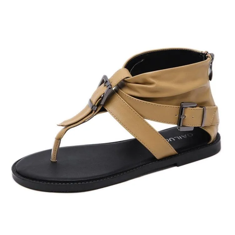 Belt Buckle Women's Casual Flat Sandals - Comfortable Roman Flip Flops