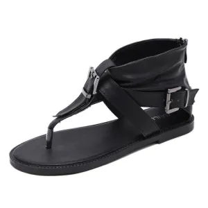 Belt Buckle Women's Casual Flat Sandals - Comfortable Roman Flip Flops