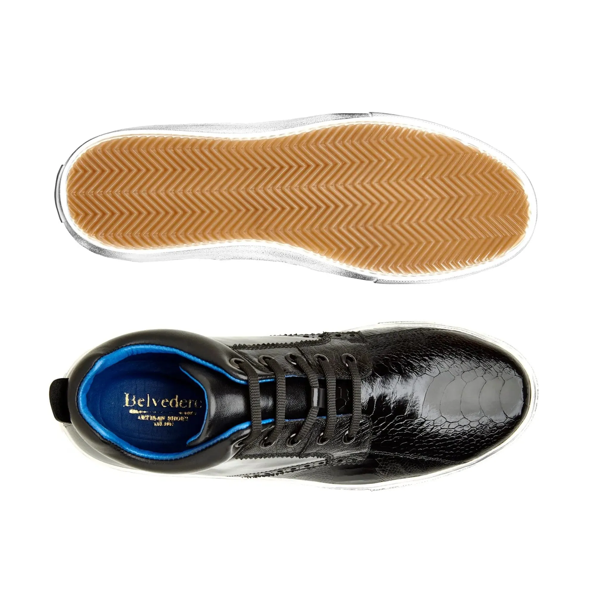 Belvedere Omar in Black Genuine Ostrich Leg & Italian Calf Sneakers