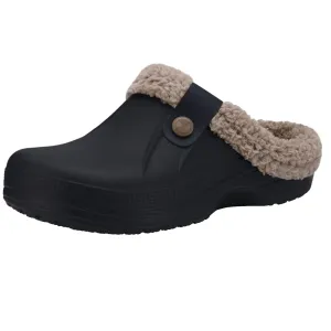 Beslip Classic Fur Lined Waterproof Winter Fuzzy Slippers, Black and Khaki, Women's Sizes 8.5-9