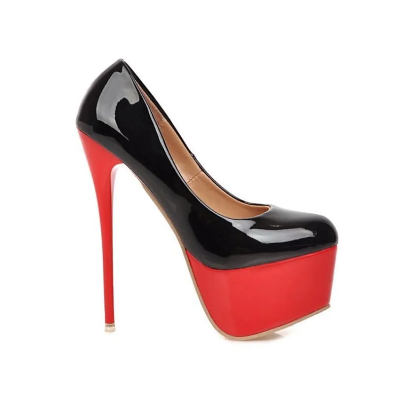 Black and Red High Heel Women Stiletto Platform Shoes