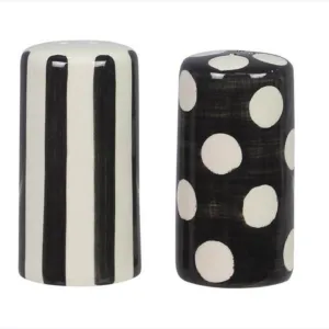 Black and White Polka Dot Stripe Salt Shaker Set