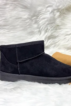 BLACK FAUX SUEDE SLIP ON ANKLE BOOTS