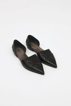 Black Leather D'Orsay Flats