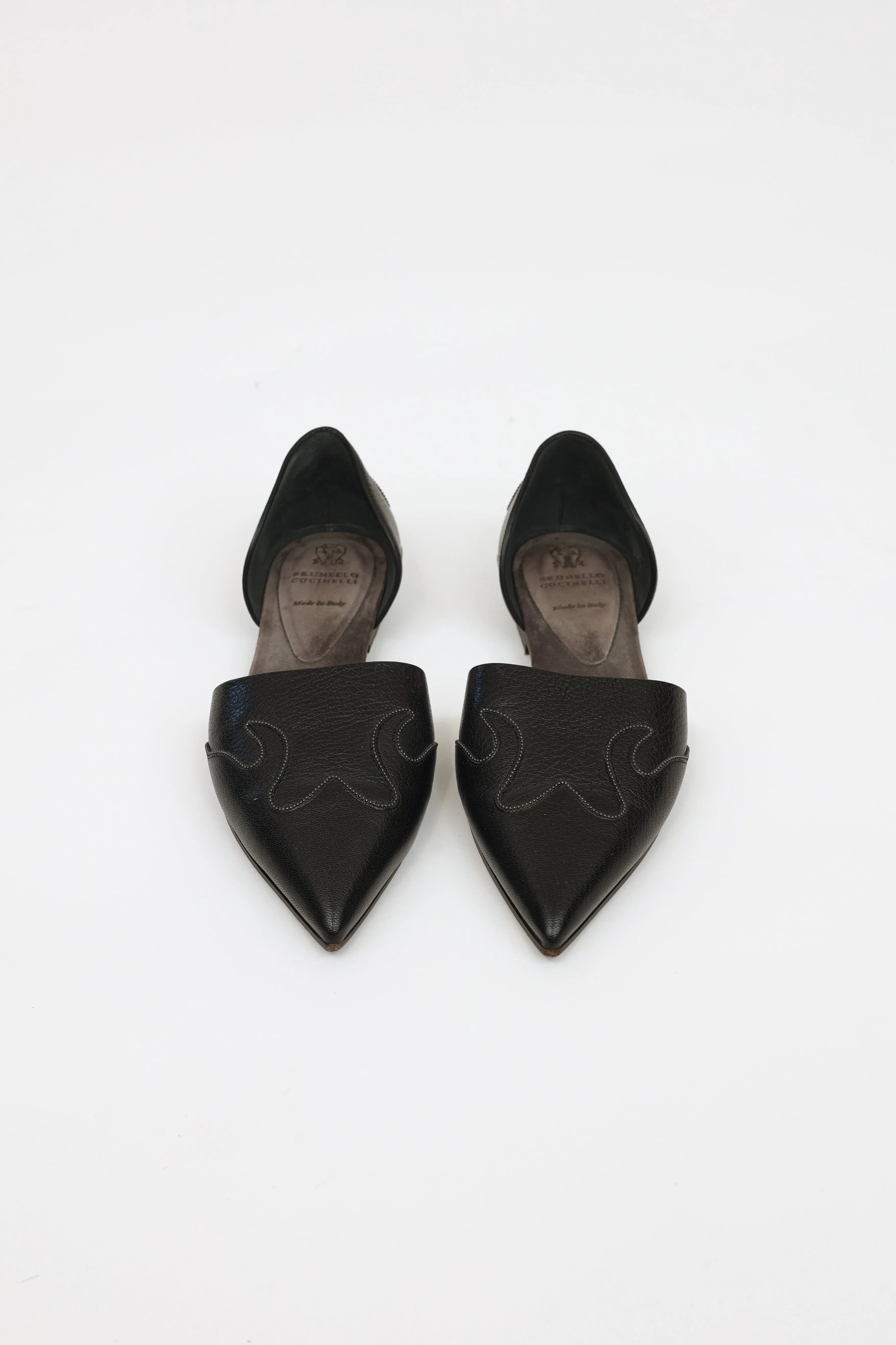 Black Leather D'Orsay Flats