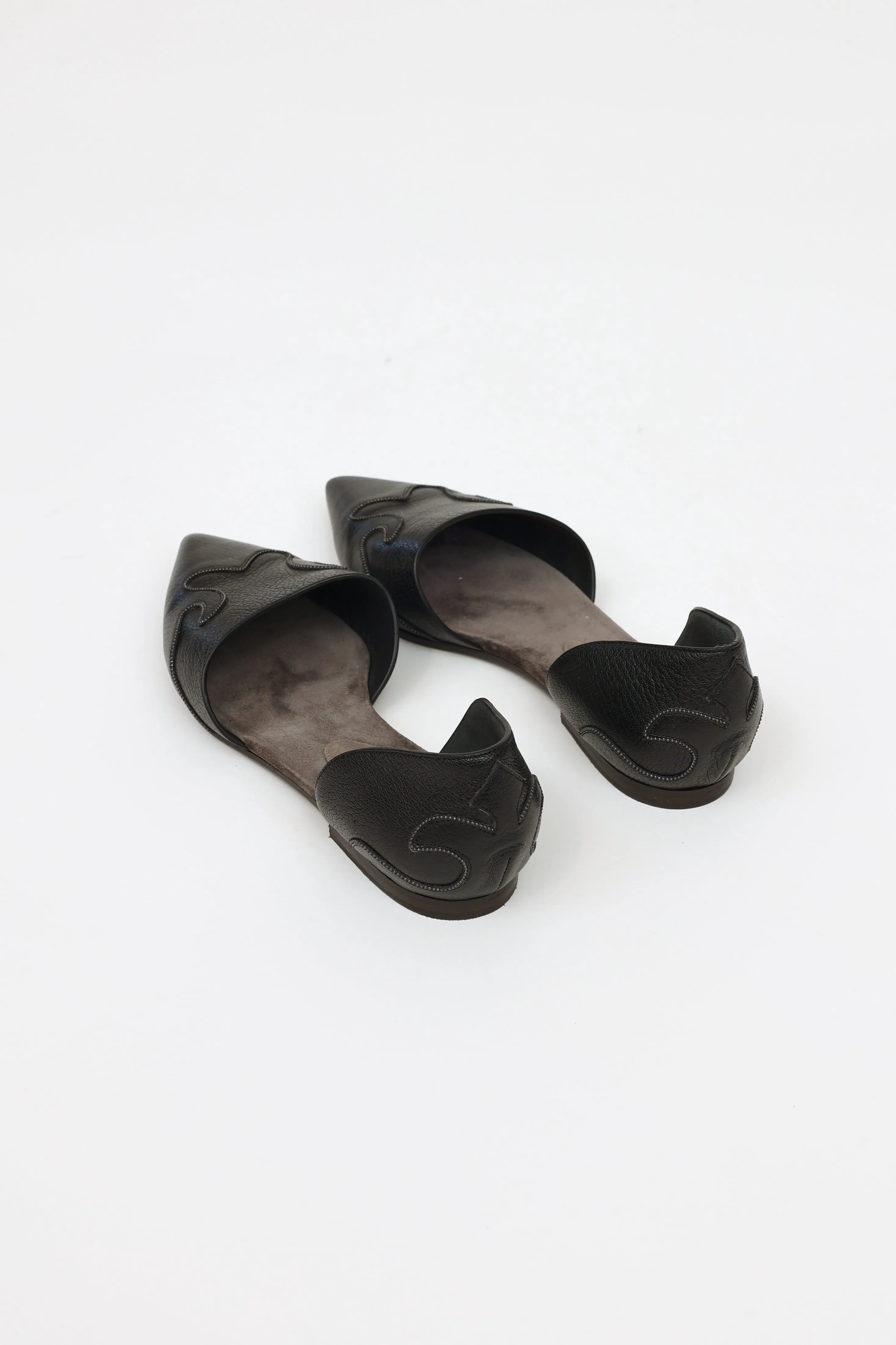 Black Leather D'Orsay Flats