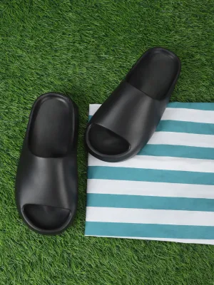 Black PU Open Toe Slip Ons (TC-RS3091-BLK)