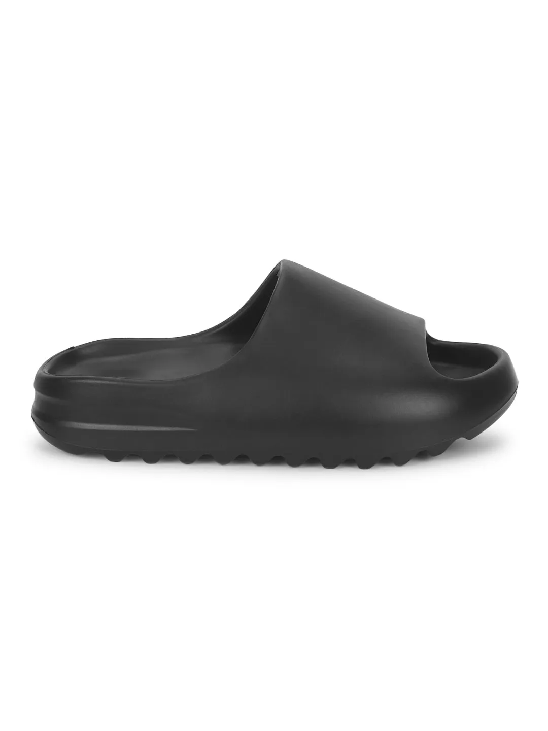 Black PU Open Toe Slip Ons (TC-RS3091-BLK)