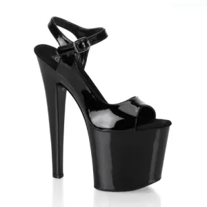 Black Super High Heel Open Toe Platform Sandals with Ankle Strap