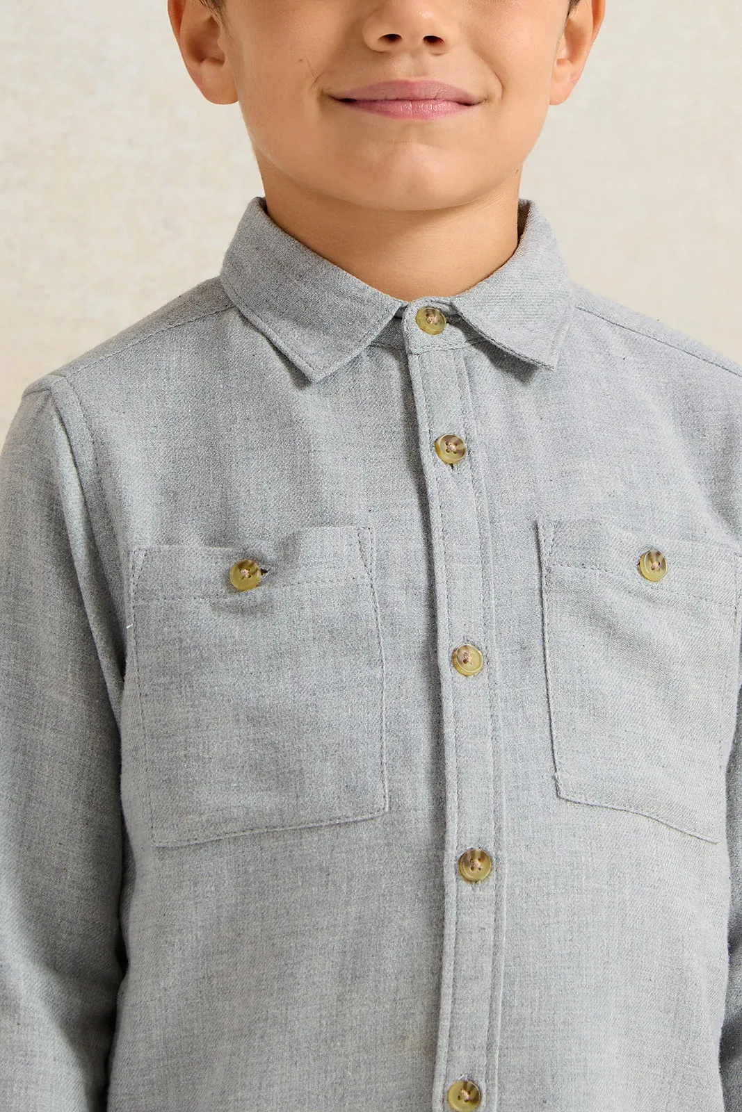 Boys Grey Long Sleeve Shirt