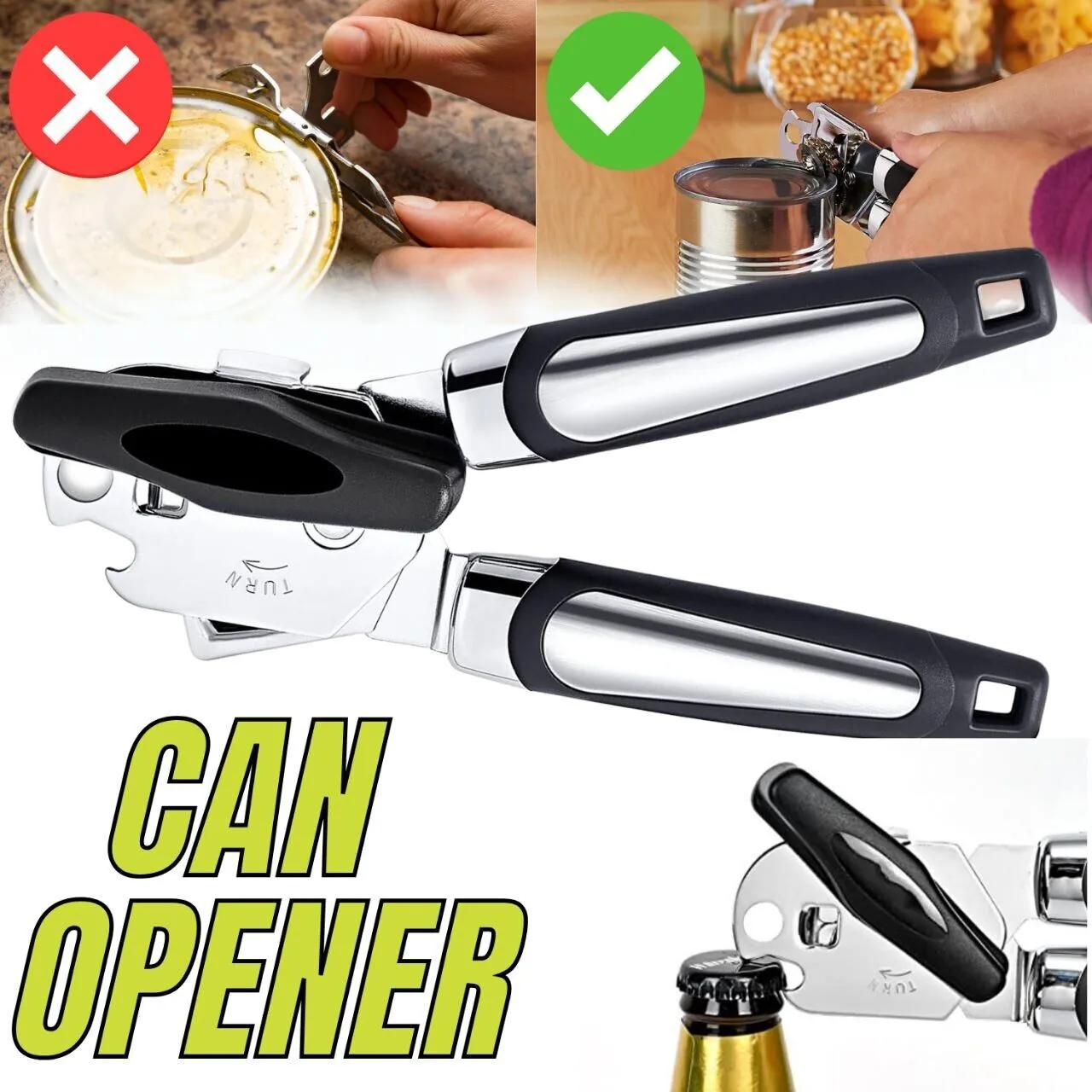 Can Opener Smooth Edge Heavy Duty Stainless Steel Blades Beer Opener | Brodtica.com