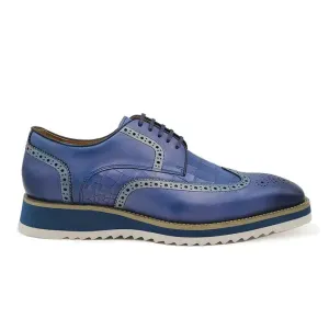 Carrucci Mens Blue Lace Up Oxford Leather Dress Shoes