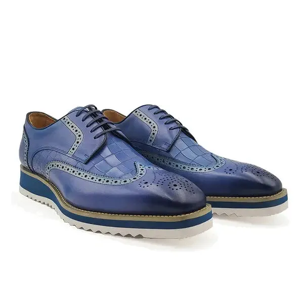 Carrucci Mens Blue Lace Up Oxford Leather Dress Shoes