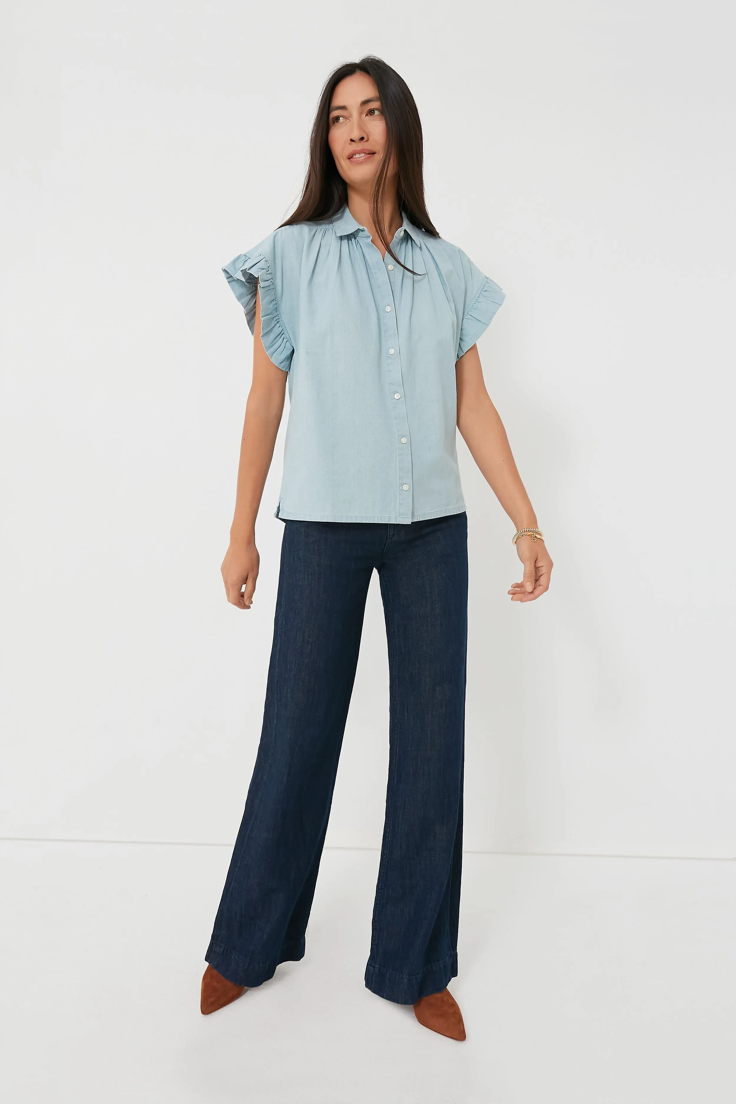 Chambray Marianne B Ruffle Sleeve Shirt