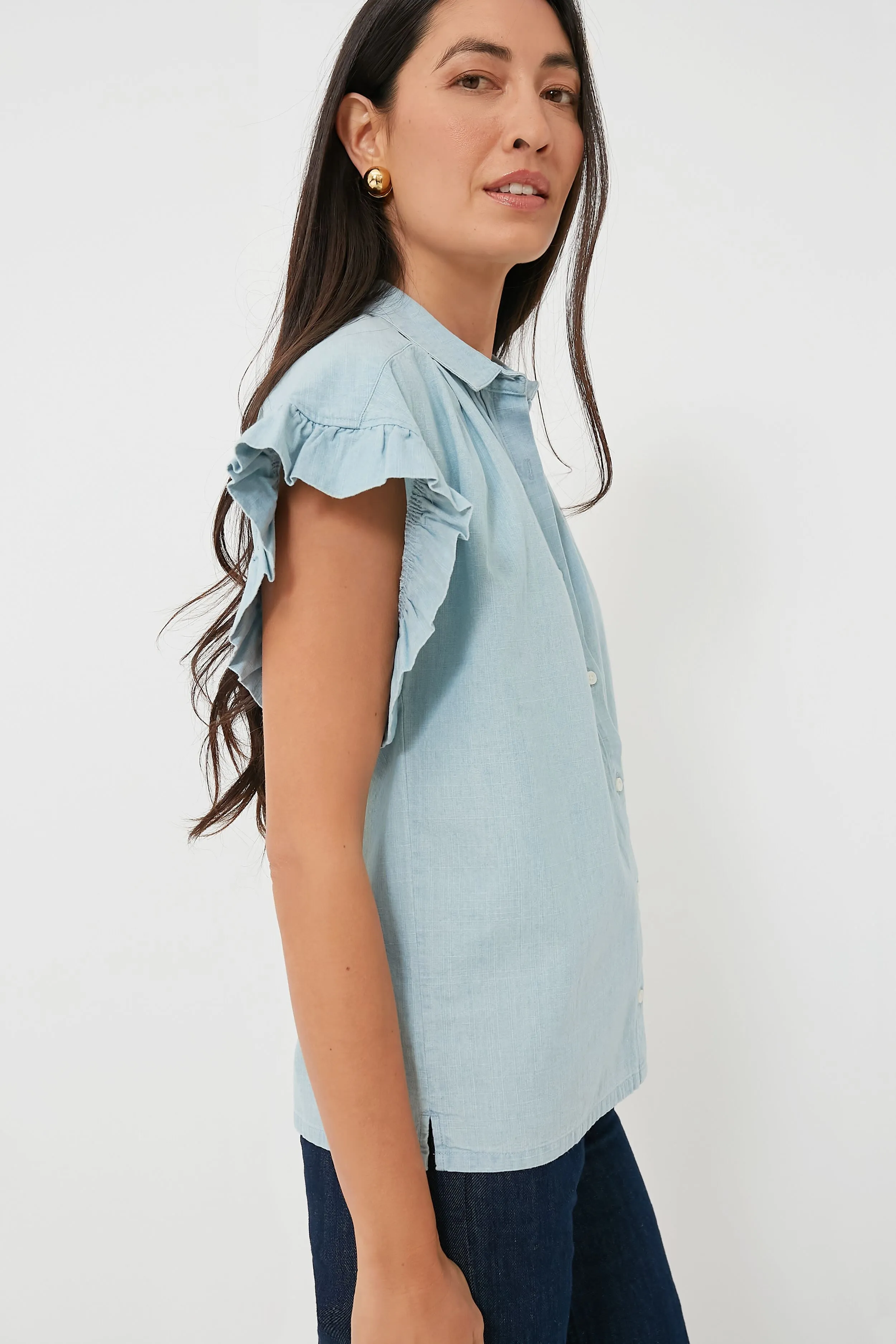 Chambray Marianne B Ruffle Sleeve Shirt