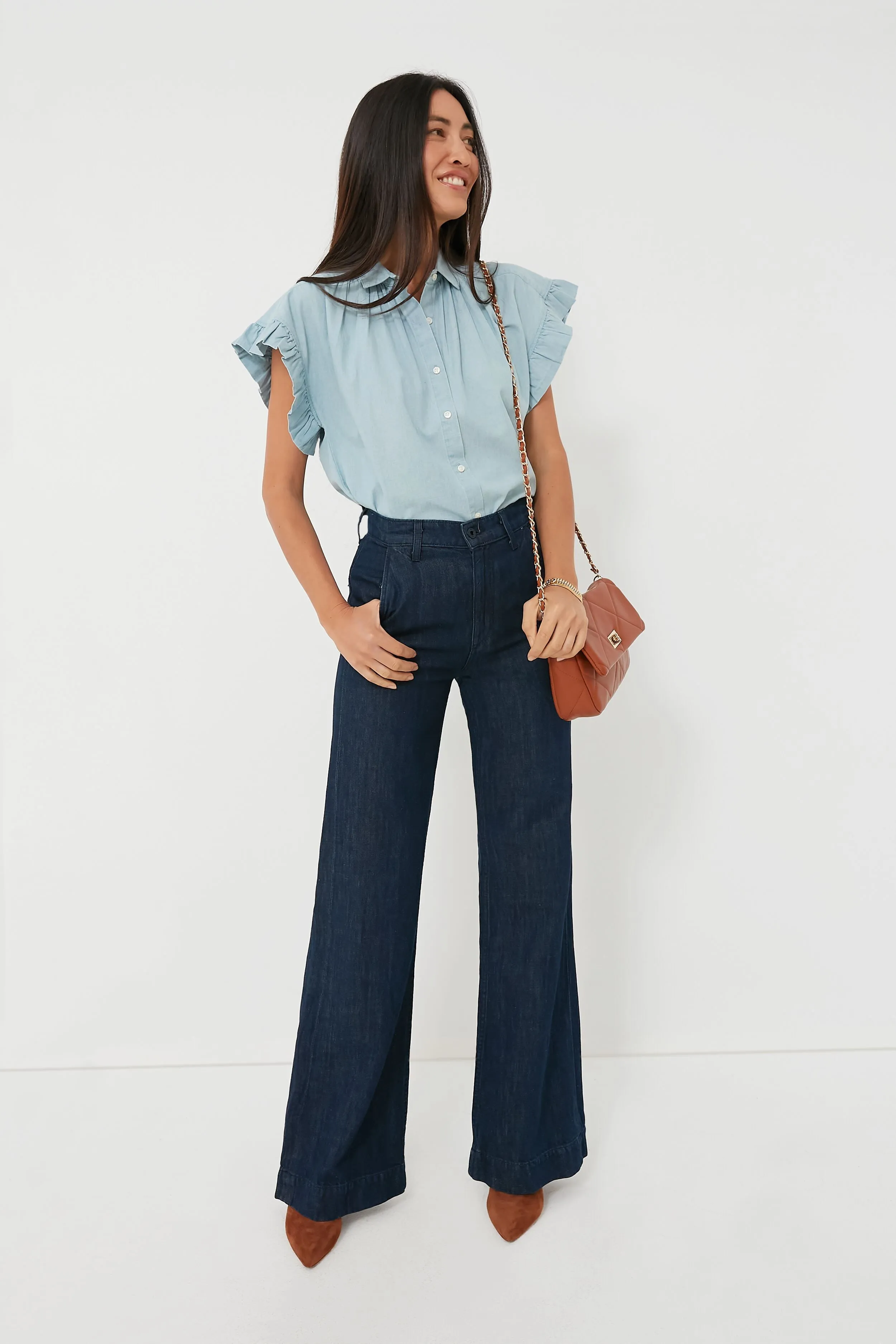 Chambray Marianne B Ruffle Sleeve Shirt