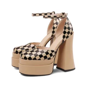 Chic Colorblock Platform High Heels with Elegant Slotted Buckle Closure