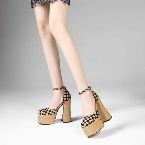 Chic Colorblock Platform High Heels with Elegant Slotted Buckle Closure