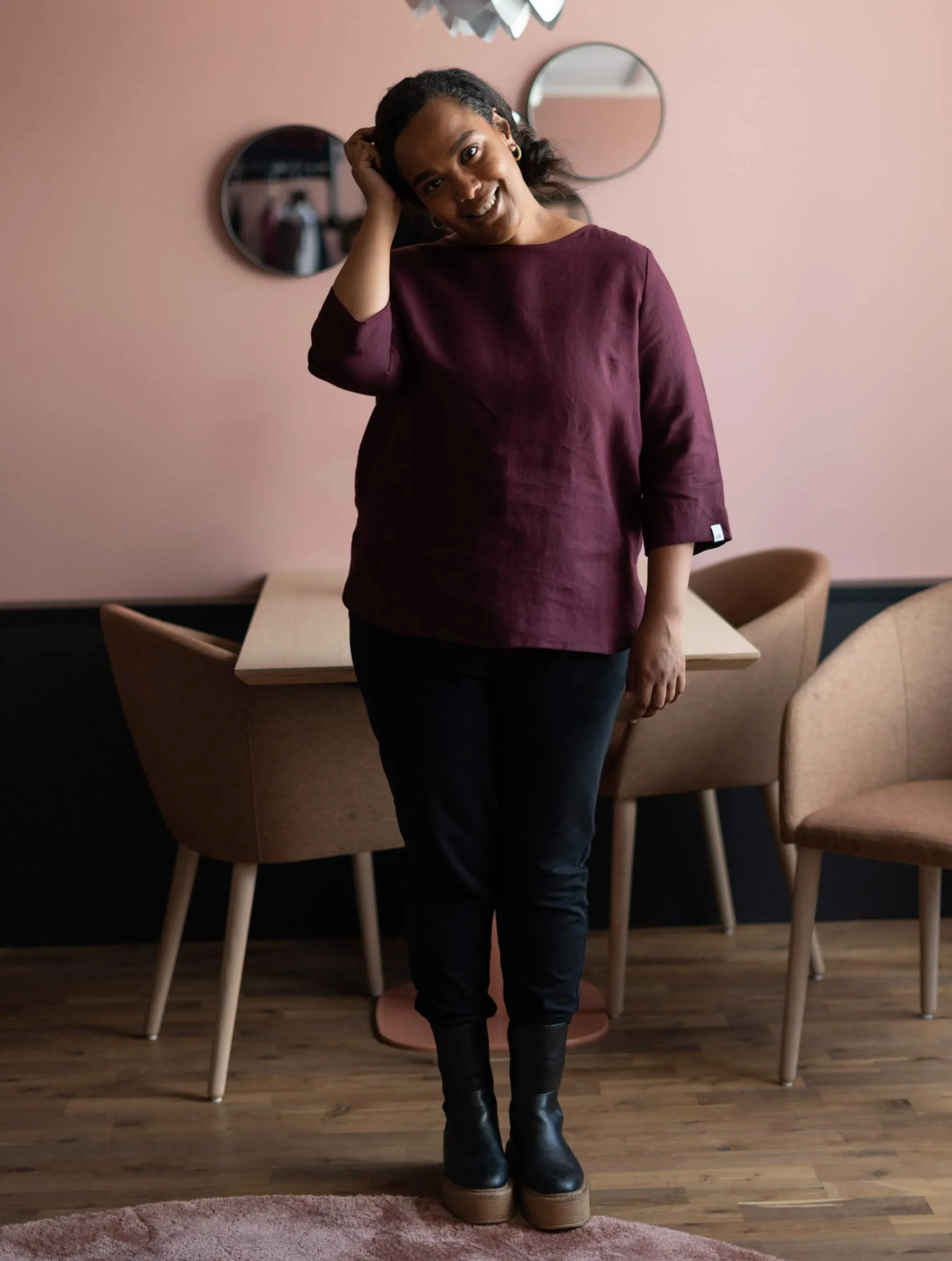 Classic Linen Blouse Merlot Red