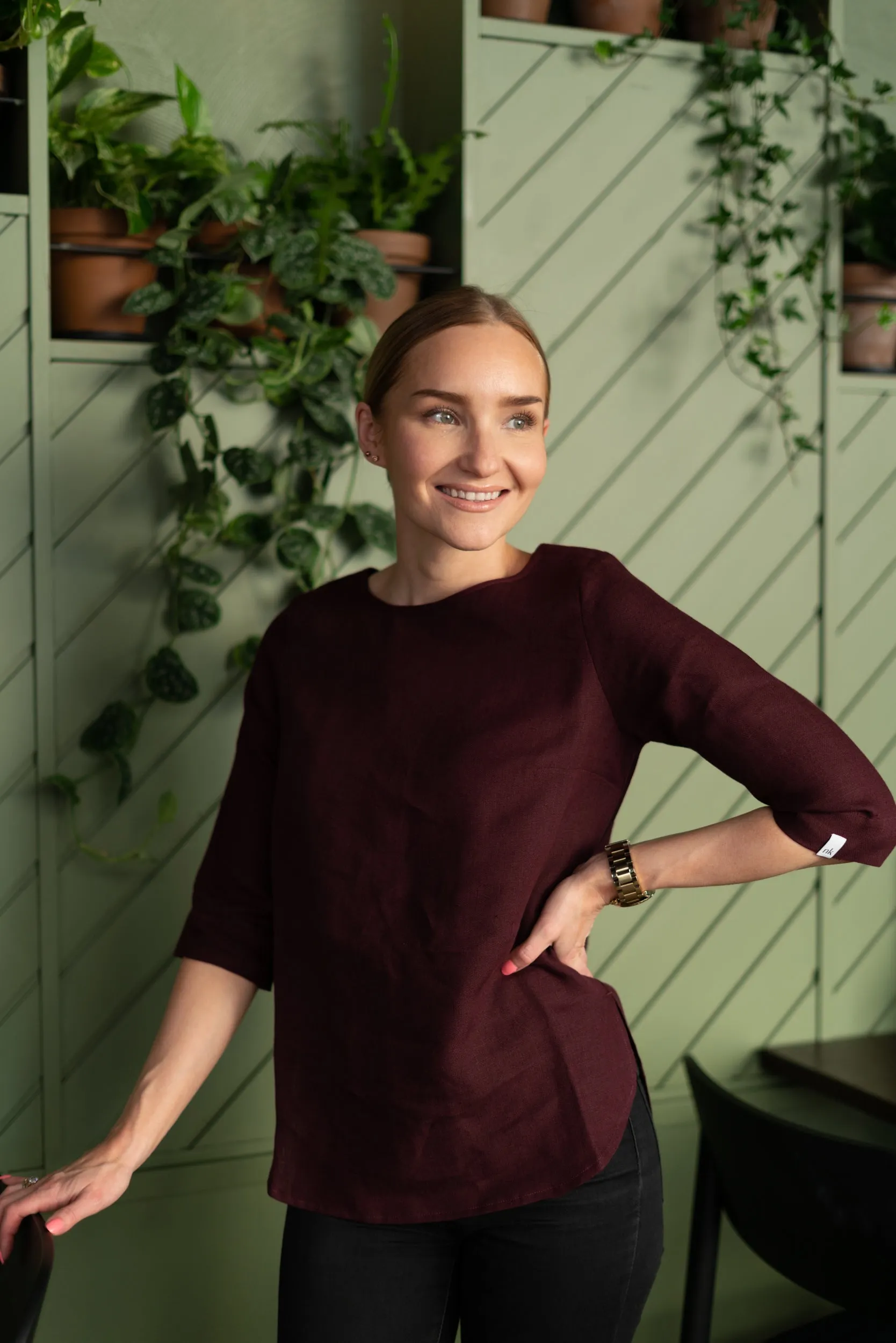 Classic Linen Blouse Merlot Red