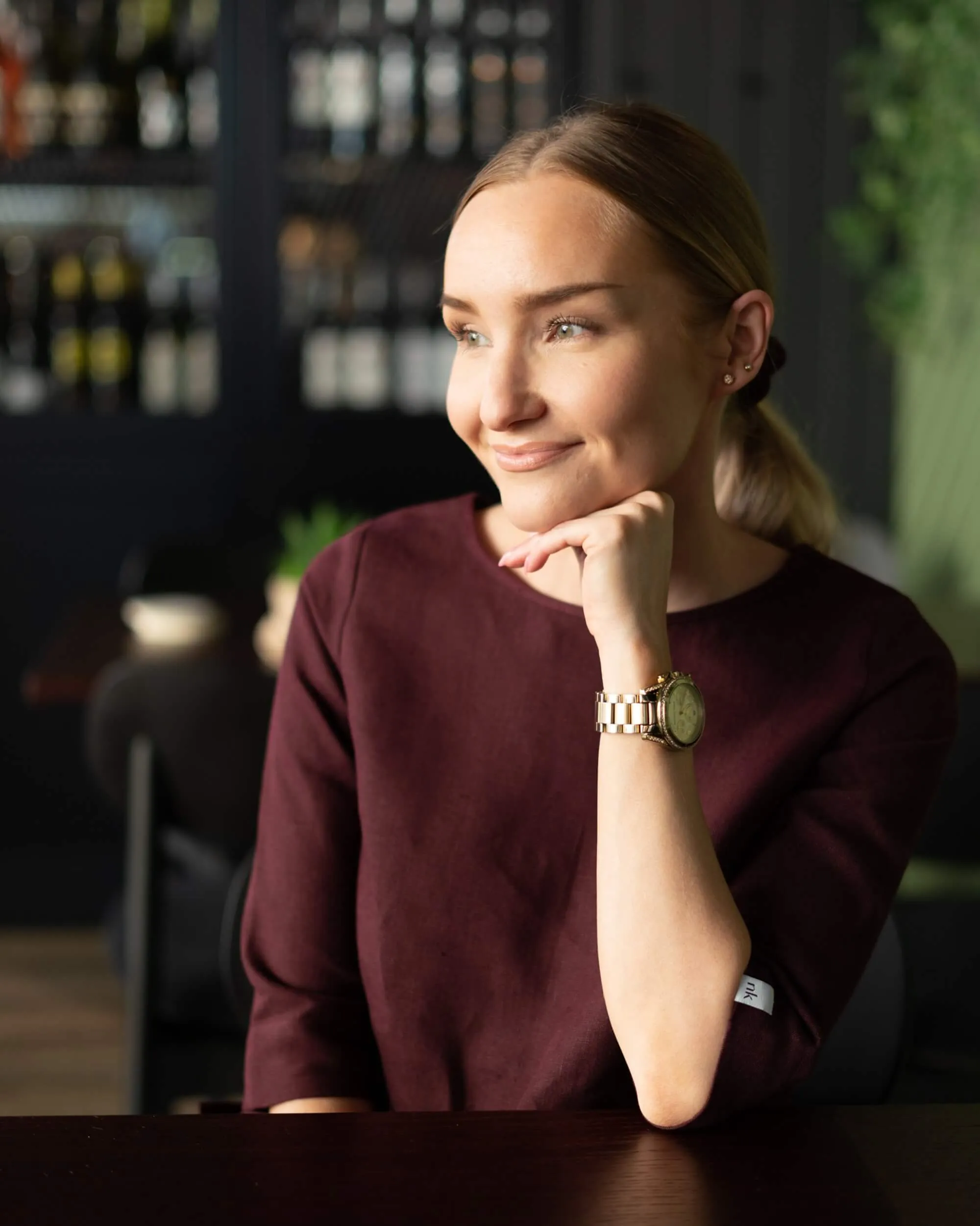 Classic Linen Blouse Merlot Red