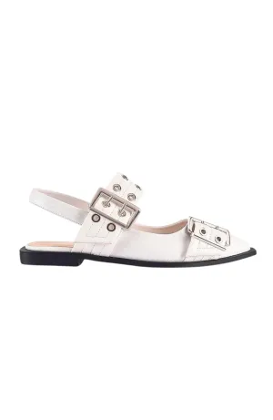 Clea Slingback Buckle Flats Chalk White Crinkle