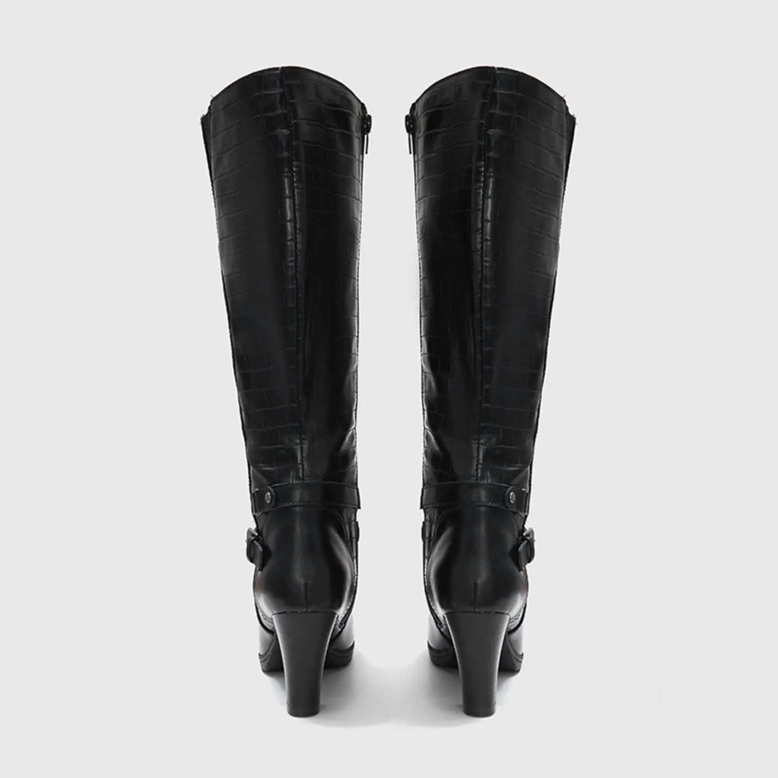 Crocodile Pattern Knee High Boots with Zipper