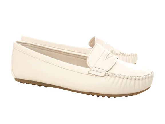 Damen Slipper Halbschuhe Ballerina Loafer Mokassins Slip On Flats Freizeit White # 764