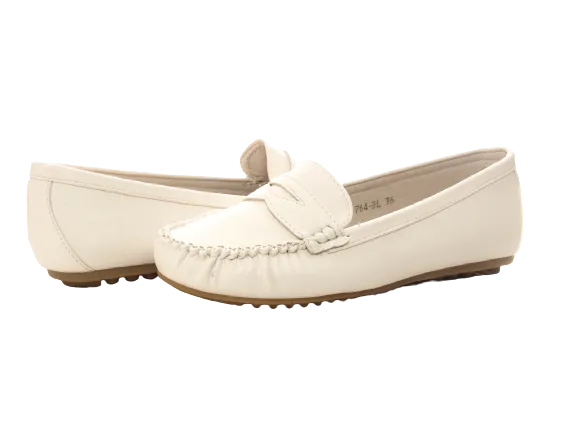 Damen Slipper Halbschuhe Ballerina Loafer Mokassins Slip On Flats Freizeit White # 764