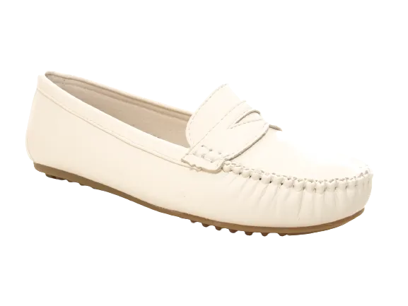 Damen Slipper Halbschuhe Ballerina Loafer Mokassins Slip On Flats Freizeit White # 764