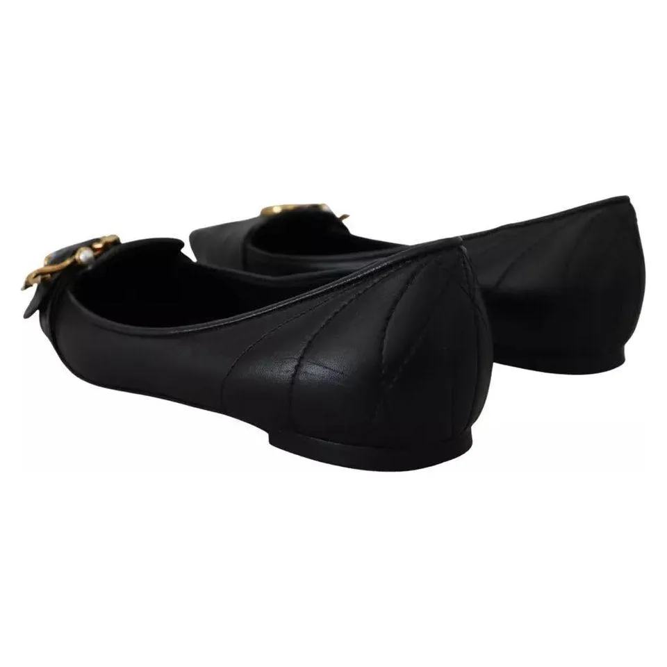 Dolce & Gabbana Black Devotion Leather Pointy Flats Shoes