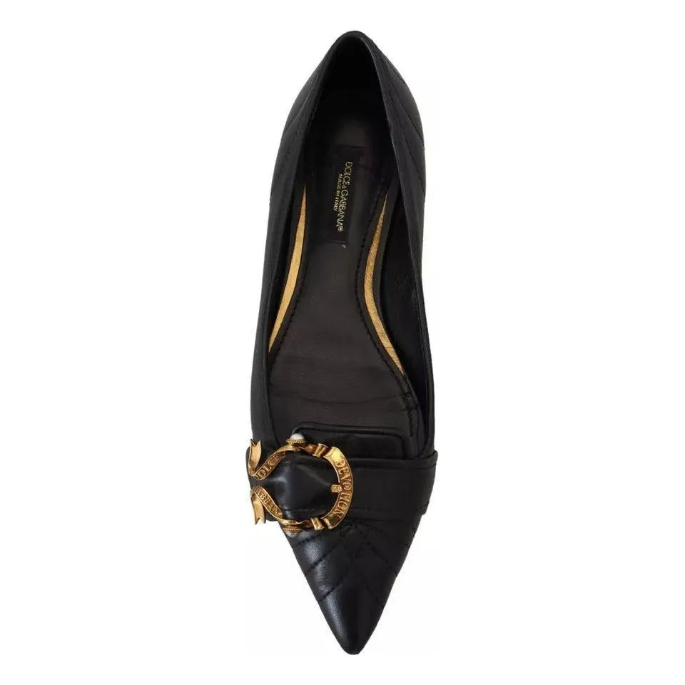 Dolce & Gabbana Black Devotion Leather Pointy Flats Shoes