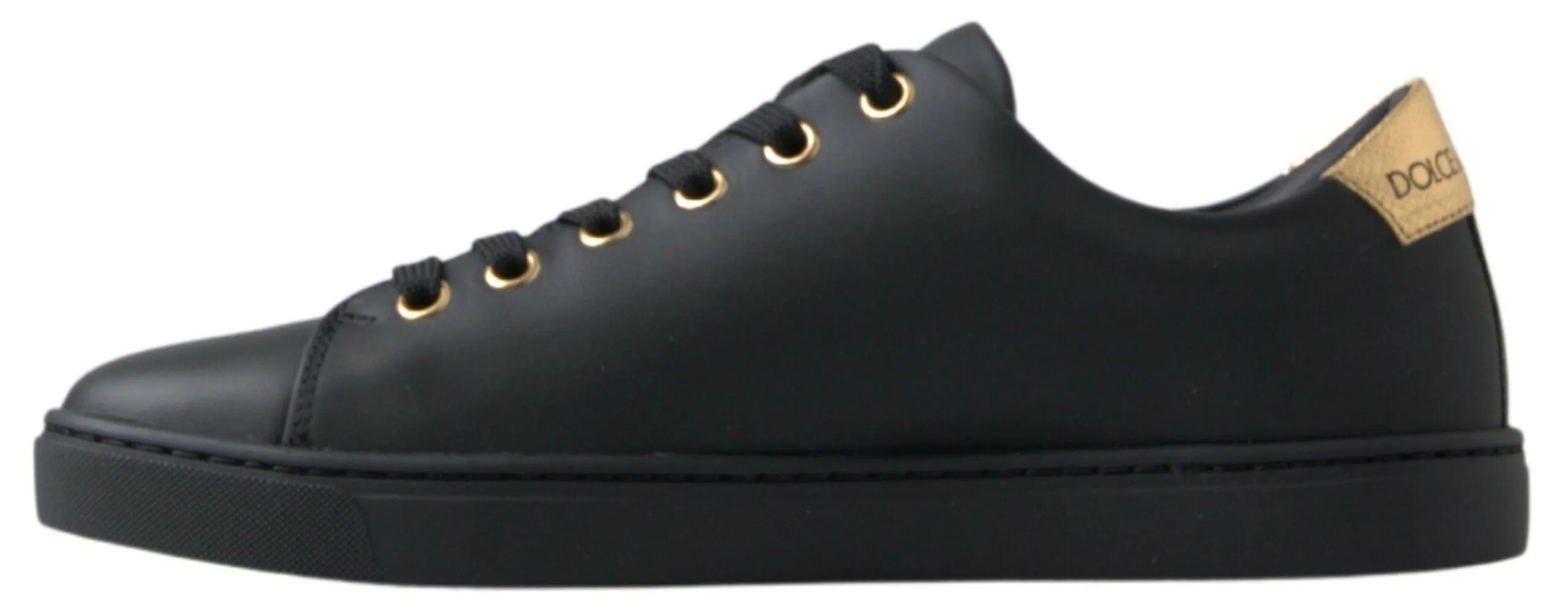 Dolce & Gabbana Black Gold Leather Classic Sneakers Shoes