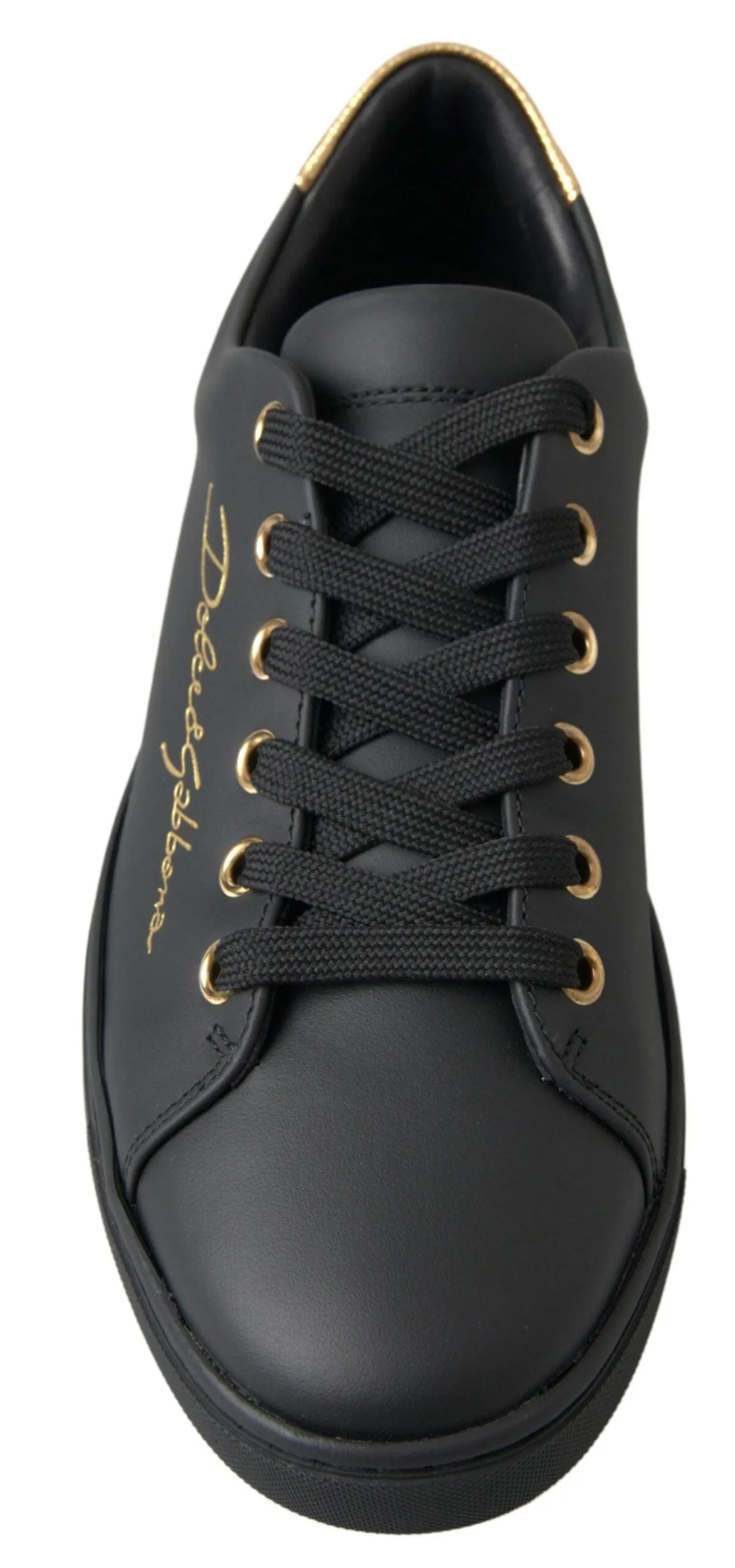 Dolce & Gabbana Black Gold Leather Classic Sneakers Shoes