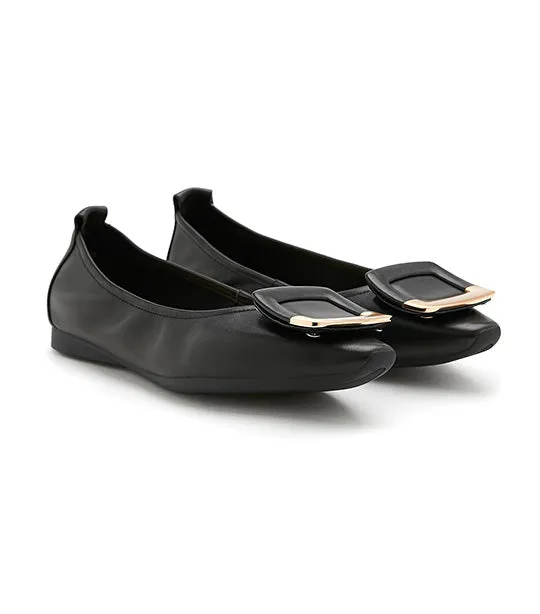 Faye Buckle Square-Toe Flats Black