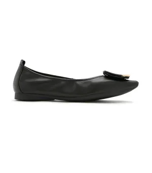 Faye Buckle Square-Toe Flats Black