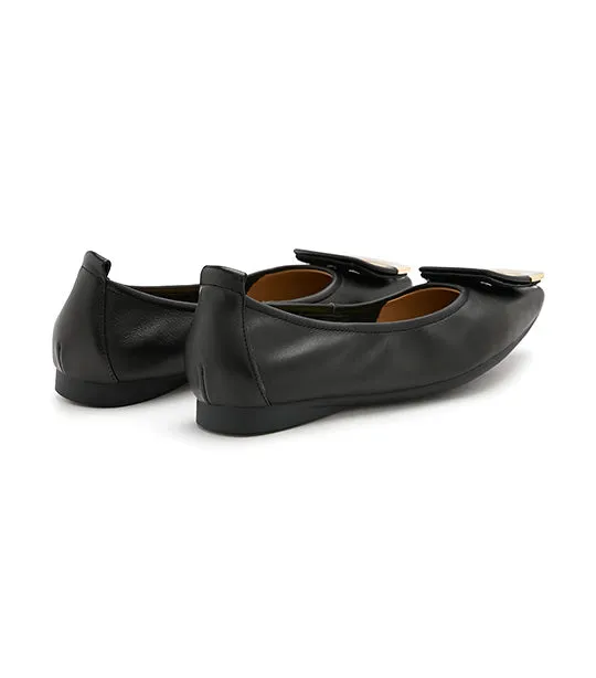 Faye Buckle Square-Toe Flats Black